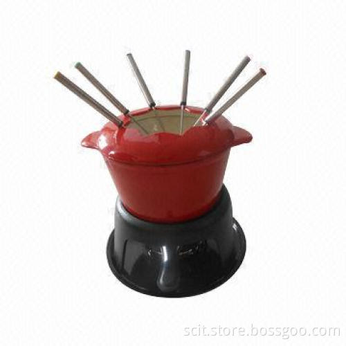 Cast Iron Fondue Set with Stainless Steel Burner, Measures 18cm